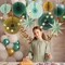 Sage Green Party Decorations, Hanging Paper Fans Circle Garland Paper Lanterns St Patrick's Day Party Supplies, Sage Green Themed Graduation Birthday Wedding Bridal Neutral Baby Shower Decor
